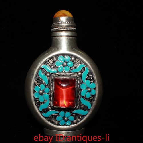 Chinese Collectible White Copper and Gemstone Cloisonné Snuff Bottle - 第 4/10 張圖片