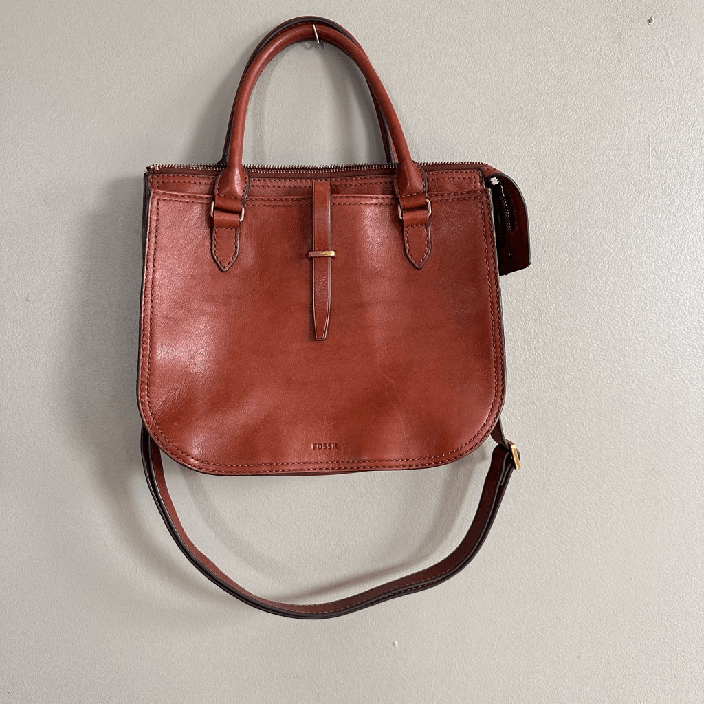 Fossil Ryder Satchel Purse Leather Handbag Brown … - image 1