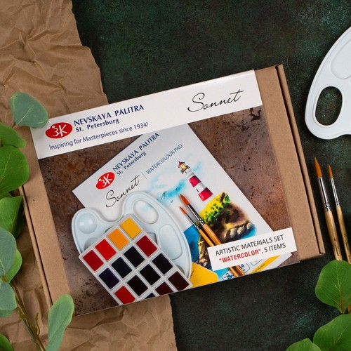 Watercolor Paint GIFT Kit Set SONNET® 16 colors 2.5ml Palette Pad Brushes RUSSIA - Picture 3 of 8