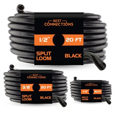 3-Pack 1/4'' 3/8'' 1/2'' x 20 ft Each Assorted Split Wire Loom Flex-Guard Convol...