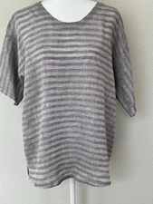 MATCH POINT Linen Tunic Top Taupe/Gray Size S EUC Made In USA