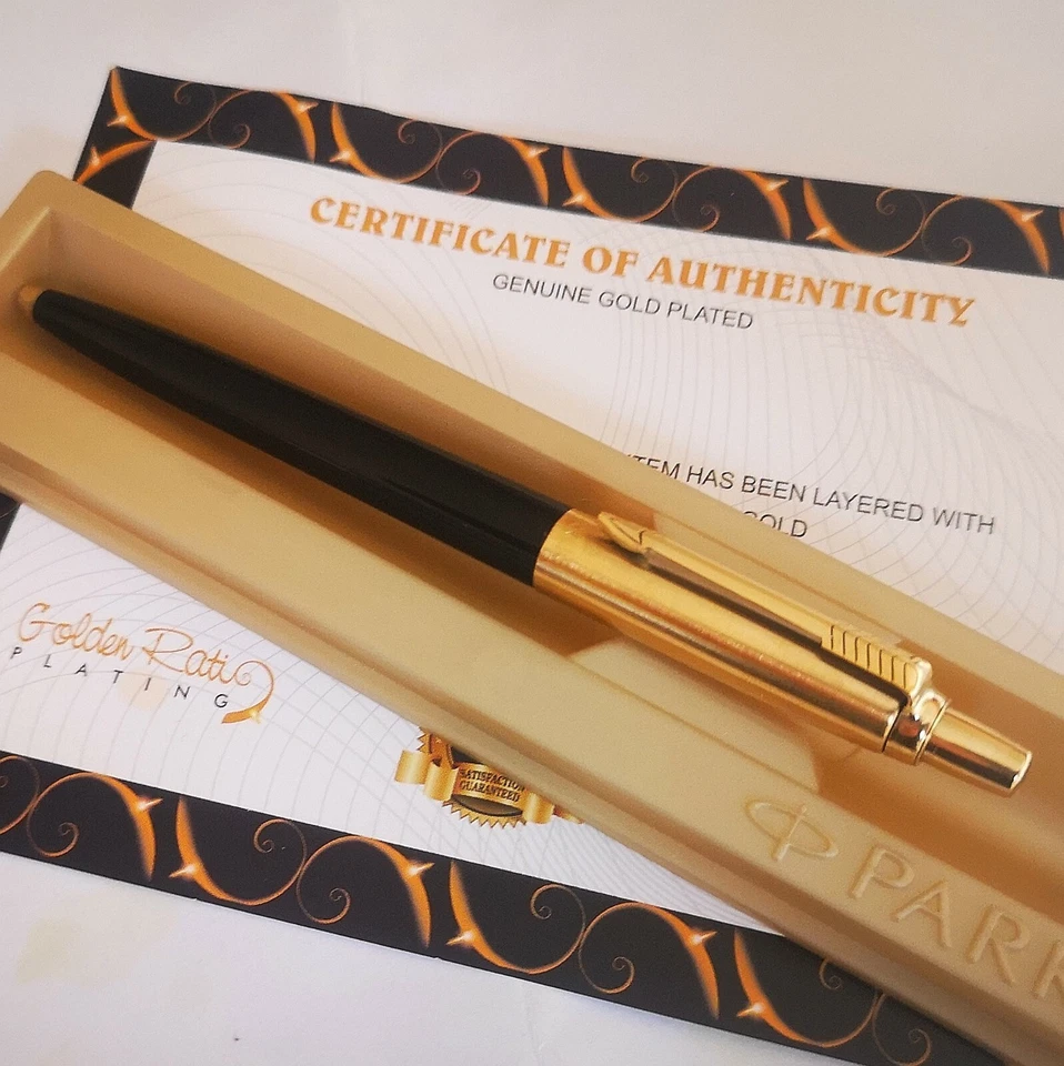 24k Gold Plated Parker Jotter Ballpoint Writing Pen Classic Black In Gift Box - Image 2 of 3