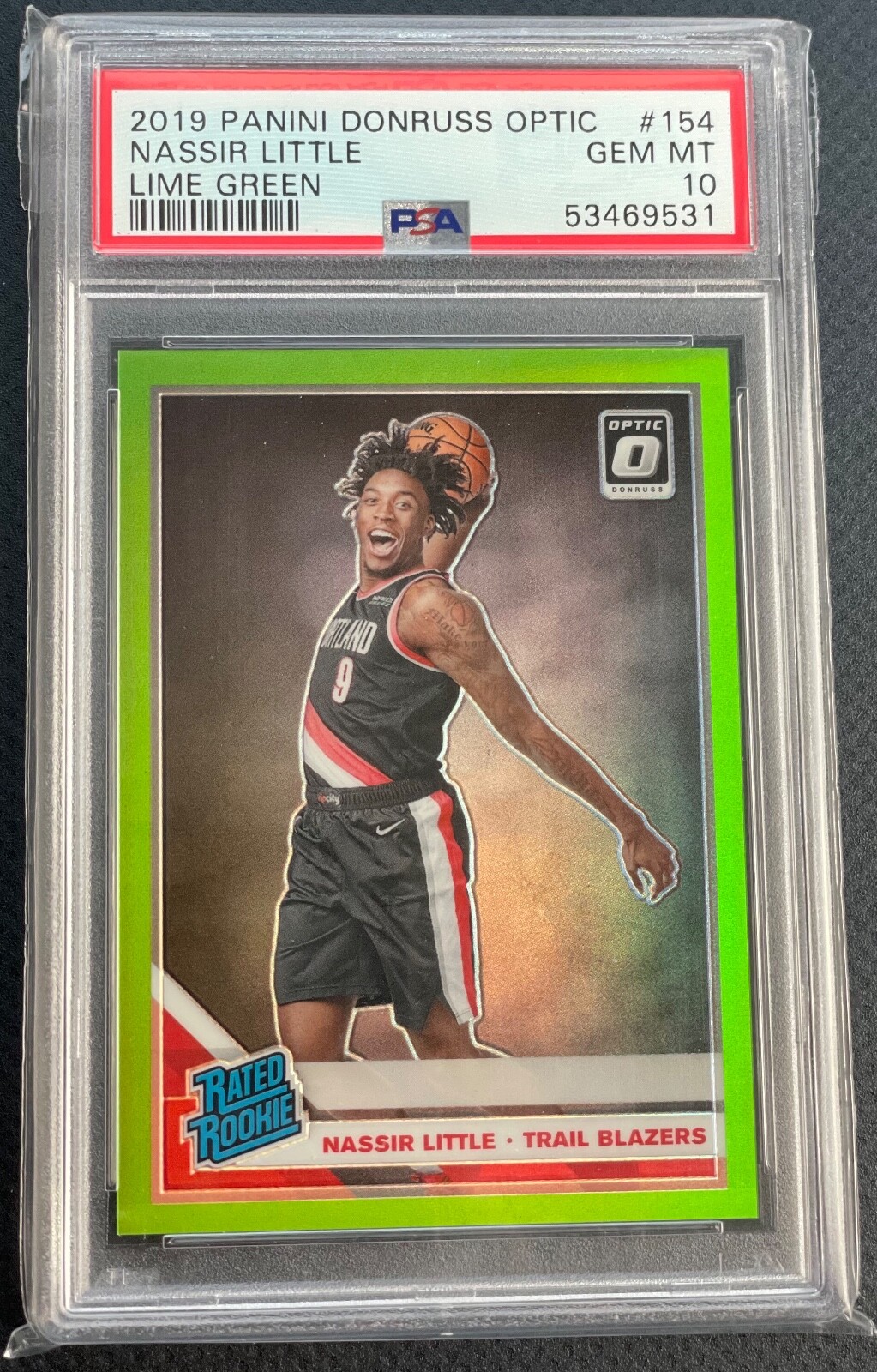 #/149 Nassir Little PSA 10 GEM 2019-20 Panini Optic Lime Green Prizm RC #154