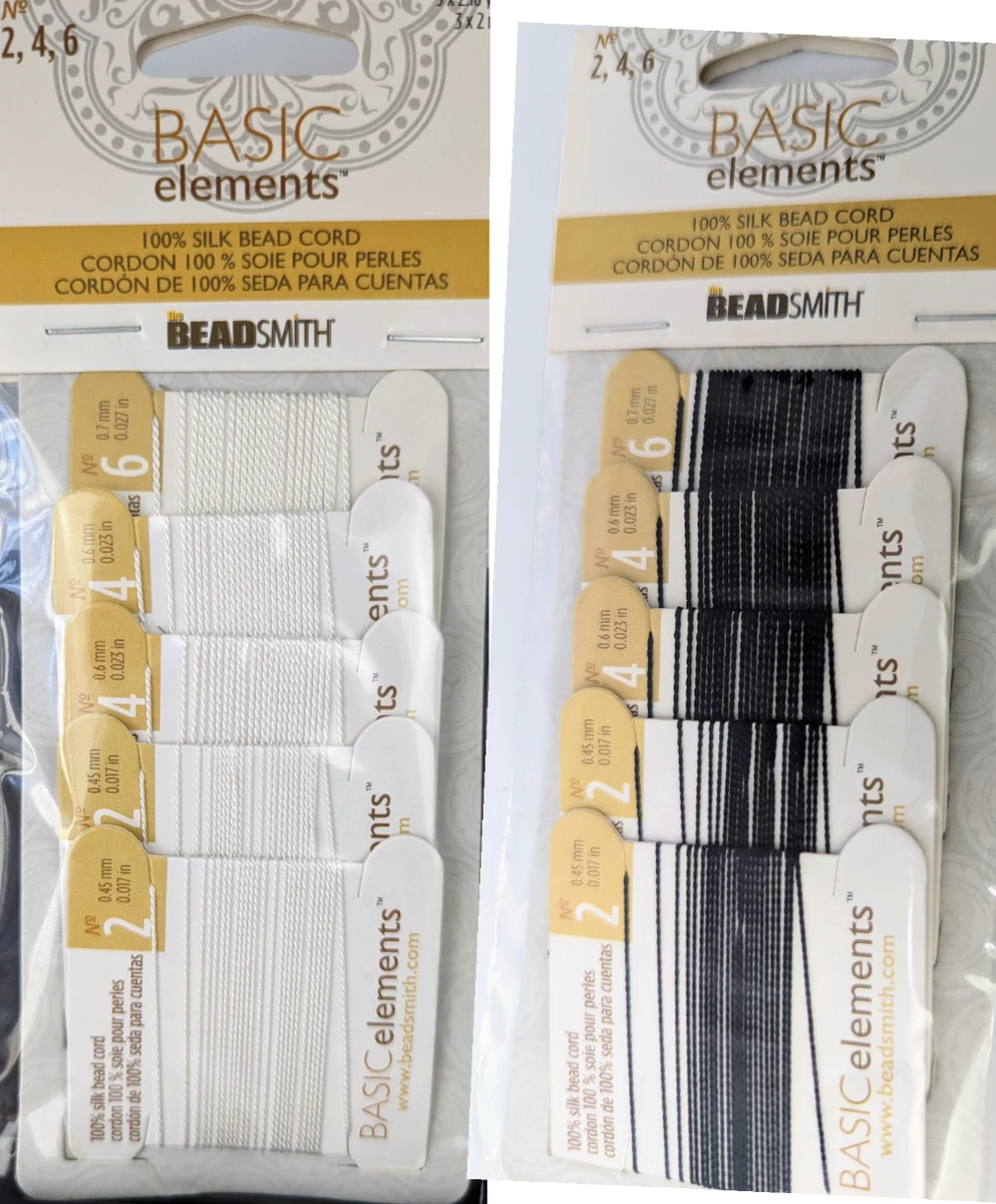 silk white cord 2m each with needle 5 cards 3 sizes beadsmith -b40