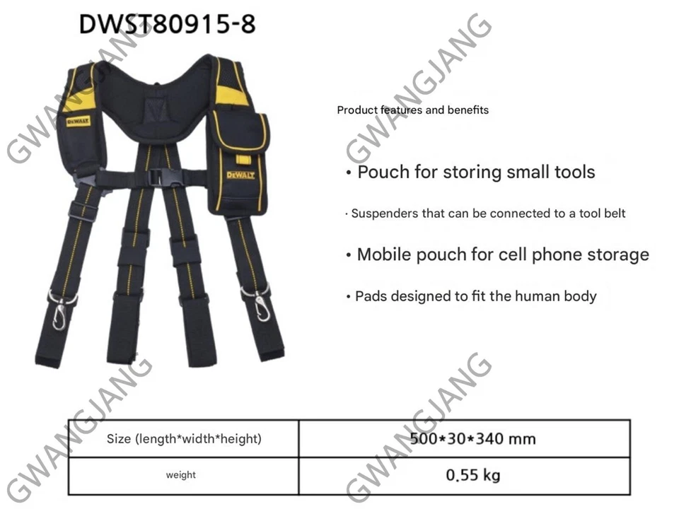 Dewalt DWST80915-8 Suspenders Pro Work Tool Belt Mobile Pouch Easy DIY Durable - Image 2 of 4