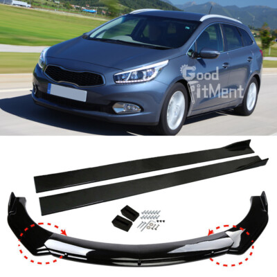 For KIA Ceed Proceed JD Gloss Front Bumper Spoiler Lip + Side Skirts Splitter