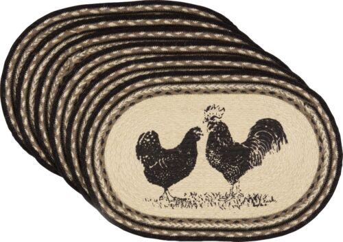 Rooster Braided Placemat Set of 6 Ivory & Gray Country Farmhouse Sawyer Mill