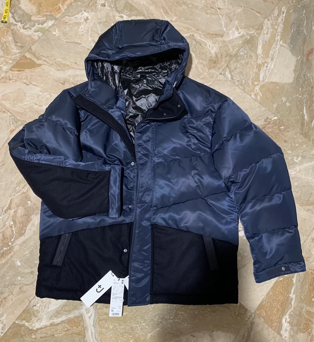 UNIQLO JIL SANDER XL Mens Hybrid Down Oversized Hooded Jacket Navy Blue