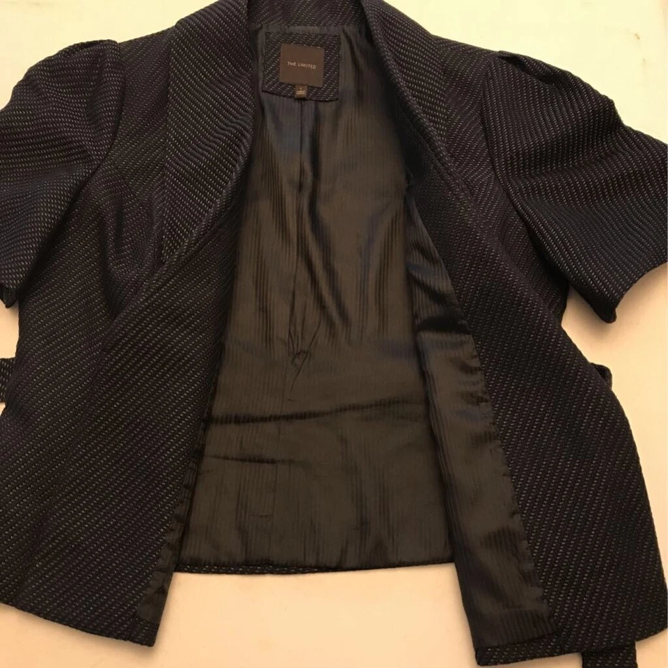 Chaqueta de traje para mujer The Limited negra forrada de tweed manga corta auto corbata L Foto 2 de 4