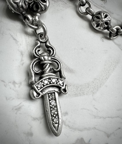 Chrome Hearts Dagger Cross Ball Diamond Pendant Necklace