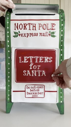 Christmas Letters to Santa Mailbox North Pole Vintage Metal Decoration Box 16.5" - Video 1 of 1