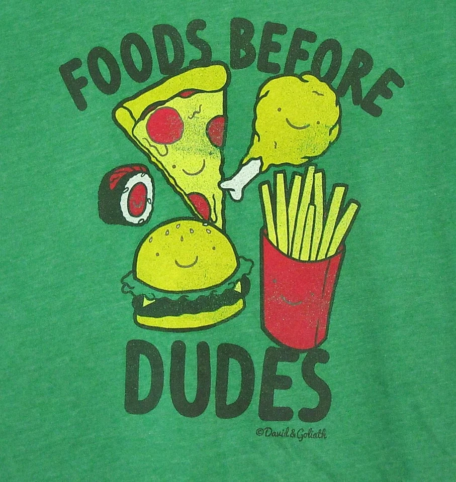 David & Goliath Juniors sz L Foods Before Dudes graphic t-shirt green - Image 3 of 3