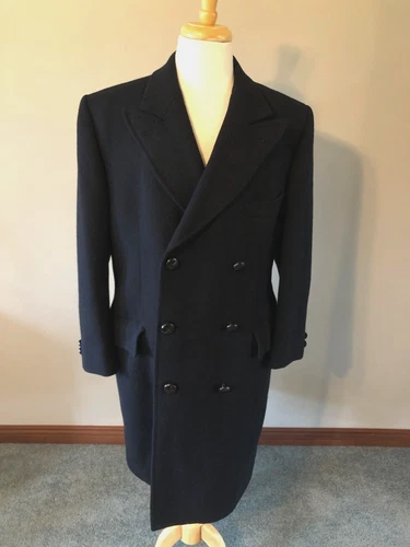 Men's Bloomingdales Navy Wool Double-Breasted Overcoat-Size 40R-Made in England - product listing photo