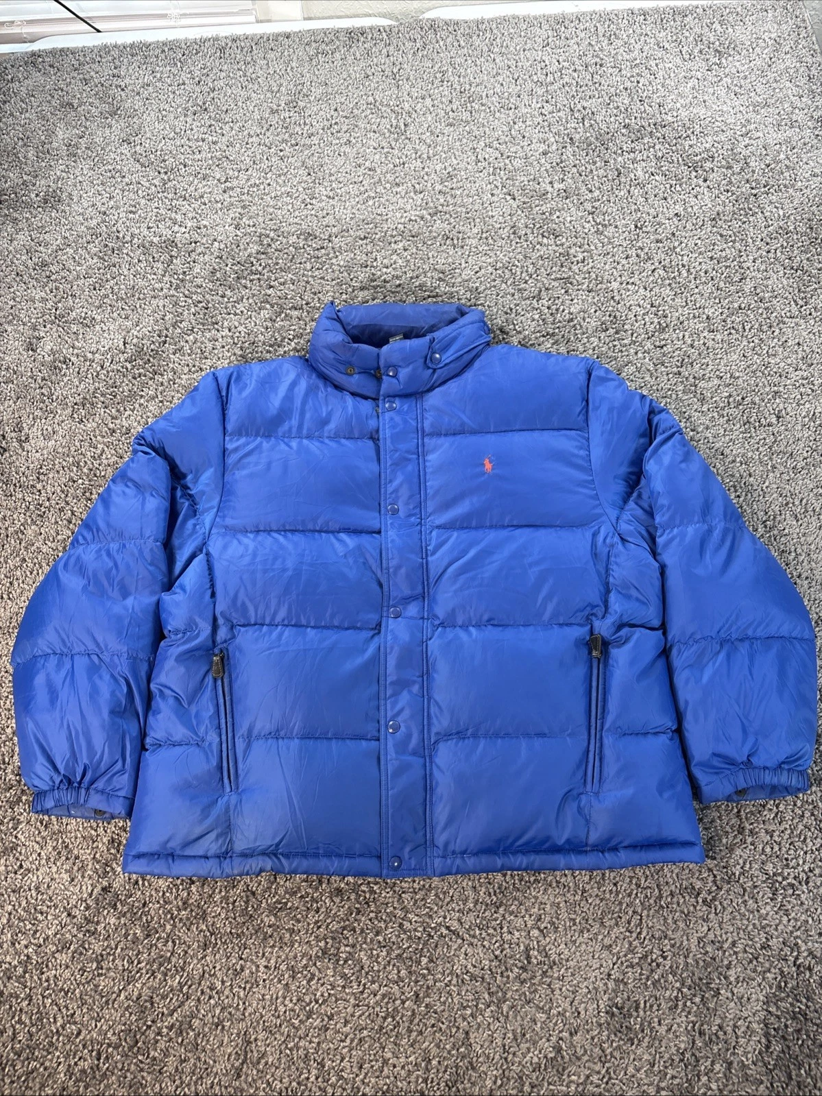 Vintage Polo Ralph Lauren Puffer Jacket Mens 2XL Royal Blue Full Zip Down 90s