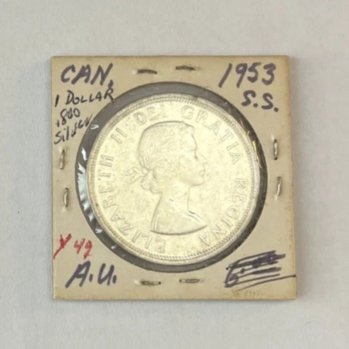 1953 Canada $1 Dollar 80% Silver Coin About Uncirculated Elizabeth II (MM00178)