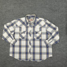 Wrangler Western Shirt Mens XL Blue Plaid Pearl Snap Long Sleeve Yoke 34391