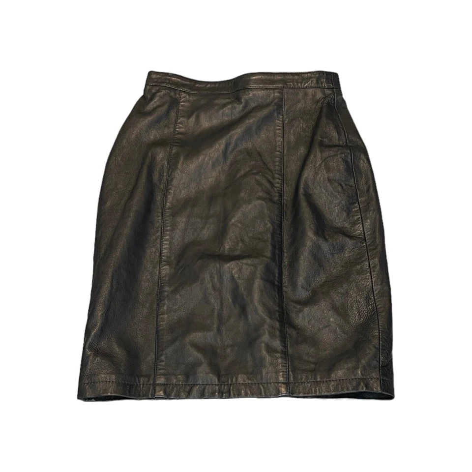 Minifalda vintage G3 para mujer junior talla 5 6 de cuero genuino cremallera frontal negra Foto 2 de 4