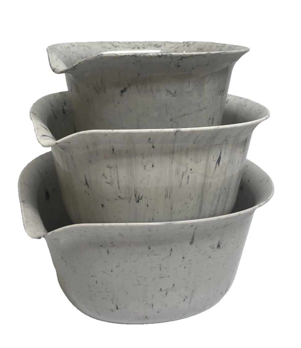 Vtg Nesting Melamine Marble Mixing Bowl Strainer Set Pour Spout Non-Slip 3pc.
Opens in a new window 