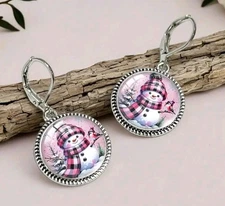 christmas earrings Snowman Pink fashion jewelry NEW Free Ship