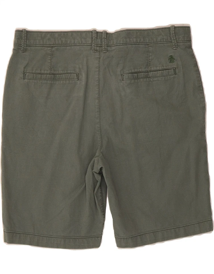 PENGUIN Mens Chino Shorts W34 Large Green Striped Cotton BL01 - Image 2 of 3