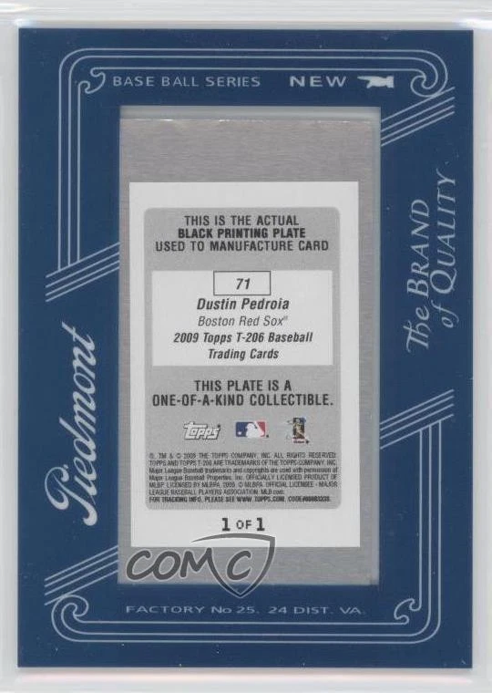 2009 Topps 206 Framed Printing Plate Mini Black Piedmont 1/1 Dustin Pedroia 5qi - Image 2 of 3