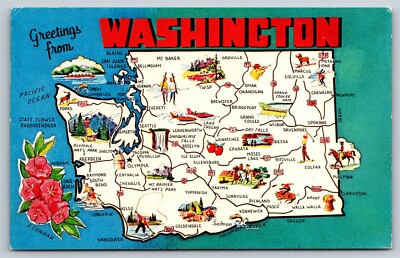 Washington Greetings State Map Vintage 26868-B Postcard, L19
