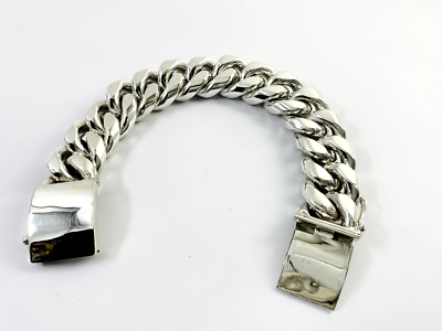 Very Heavy Taxco Mexico 925 Sterling Silver Curb Chain Bracelet