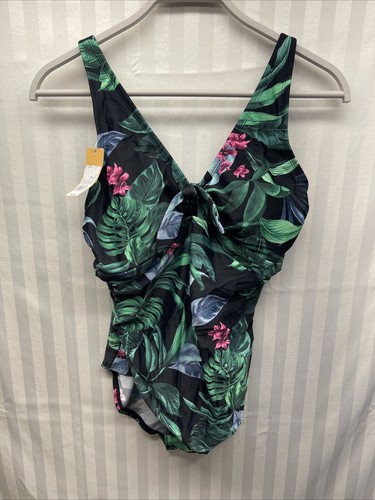 Kona Sol Women's Tie Front Tummy Control One Piece Swimsuit Full Coverage, L