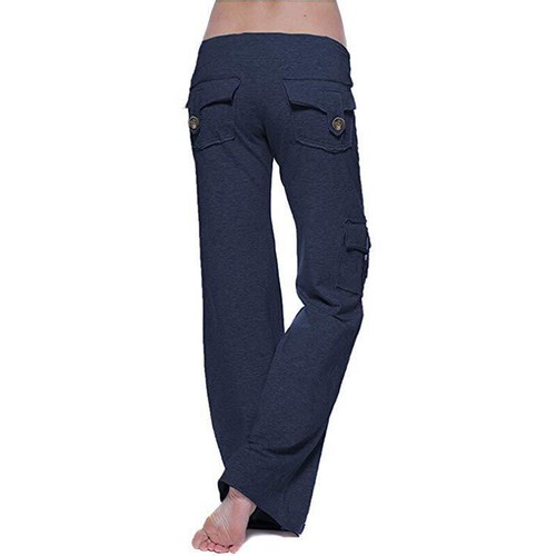 Women Cargo Pockets Wide Leg Pants Drawstring Elastic Waist Casual Yoga Trousers - Picture 16 of 25