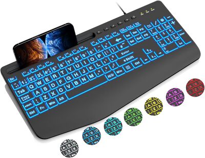 SABLUTE Tastatur kabelgebunden hintergrundbeleuchtet Großdruck Computertastaturen, beleuchtet USB mit