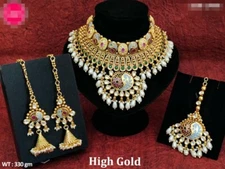 Gold Plated Bollywood Style Indian Bridal Enameled Wedding Necklace Jewelry Set