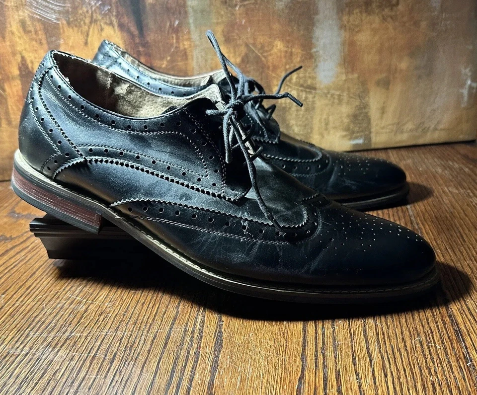 Bruno Marc New York Men’s Sz  13 “Prince” Black Leather Wingtips Classic! - Image 3 of 4