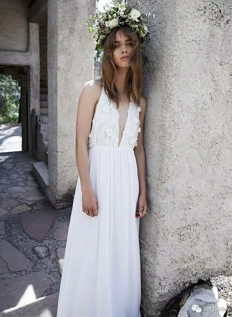 Brand New For Love Lemons White Deep V Neck Maxi Dress with Neck