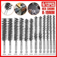6/12PCS 1/4" Hex Shank Stainless Steel Bore Cleaning Brushes Set for Power Drill
