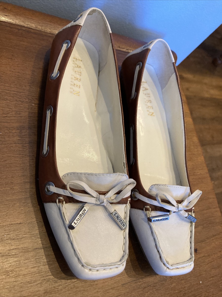 Ralph Lauren White & Brown Leather Flats Loafers 5.5 M  display picture 1