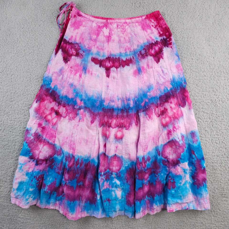 Falda Talbots Vintage Para Mujer 6 Rosa Azul Tie Dye Lino Irlandés Midi Giro Boho Y2K Foto 2 de 4