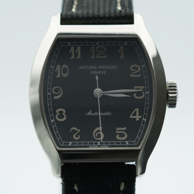 ANTOINE PREZIUSO AUTOMATIK HERREN UHR 34MM STAHL VINTAGE MIT LEDER BAND RAR N022