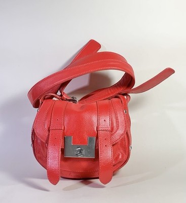 Betty Jackson Small Red Textured Leather Shoulder Bag Black Fabric