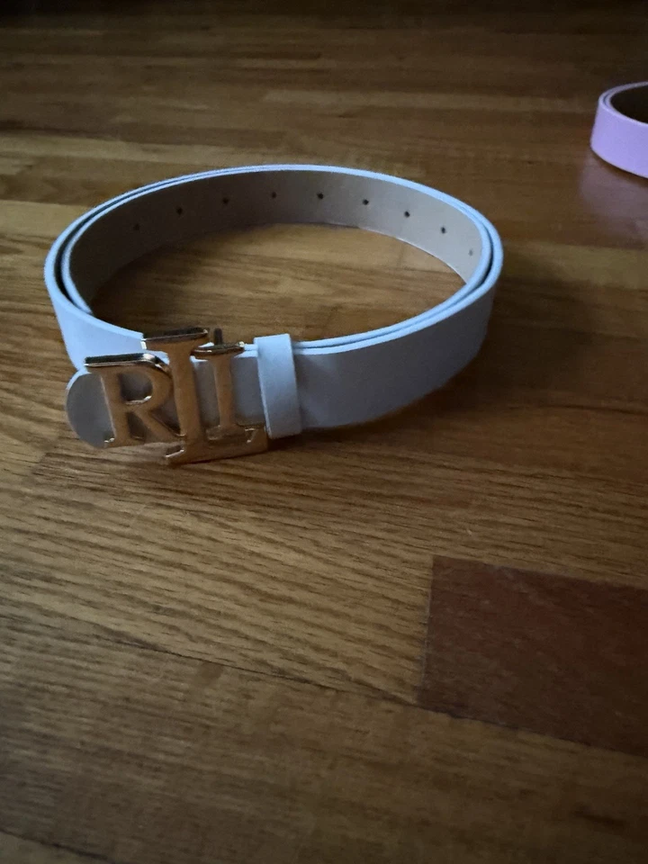 Ремень женский Ralph Lauren розовый и белый искусственная кожа размер маленький 105 см - читайте диск - Изображение 2 из 3