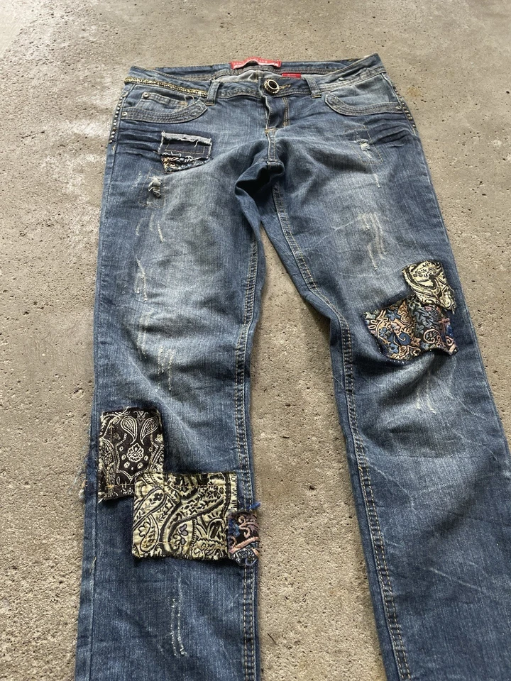 Jeans Zana Di vintage años 80/90 RARO Y2K retazos desgastados tiro bajo Foto 2 de 4
