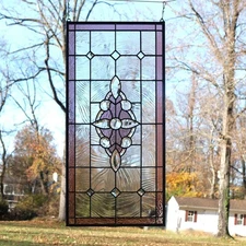 Stained glass Beveled glass  window panel 17" x 35"