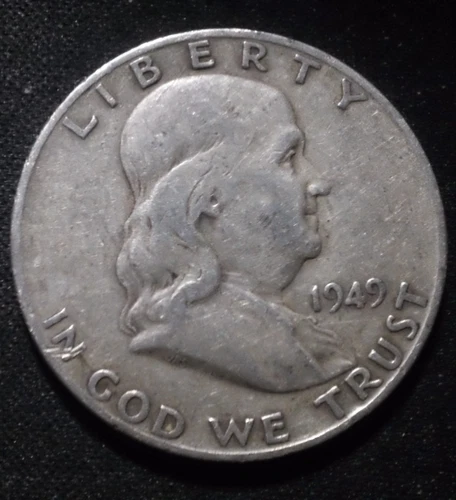 1949 Franklin Half Dollar, silver .900 fine, ave cir. cond., LOW Cost Shipping!