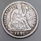 1891-P Seated Liberty Dime Silver Coin VF Details JBT 7