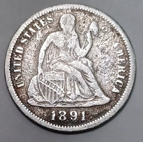 1891-P Seated Liberty Dime Silver Coin VF Details JBT 7