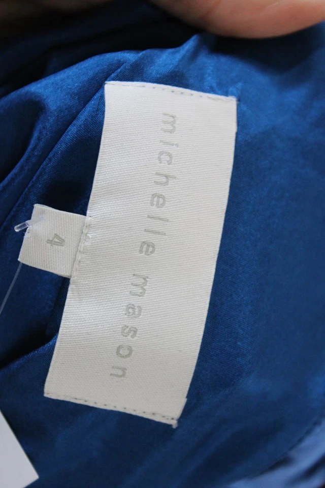 Blusa sin mangas asimétrica azul talla 4 Michelle Mason de terciopelo con cuello en V para mujer Foto 4 de 4