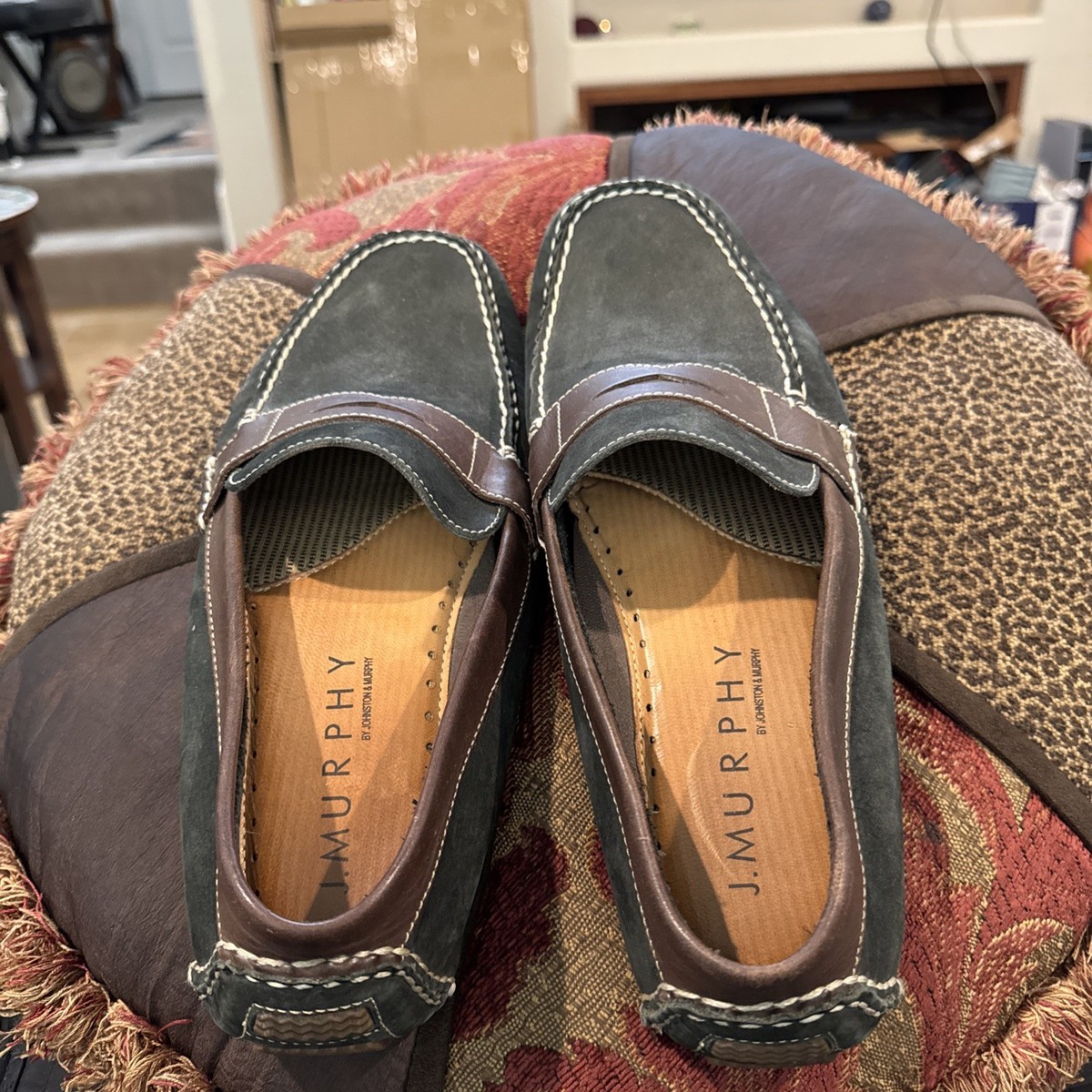 J.Murphy Dark Grey/Brown Suede +Leather Penny Loafers Men display picture 3