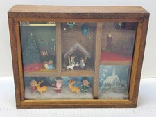 Handmade Christmas Shadow Box Wood Decorative Scenes Handmade 1974