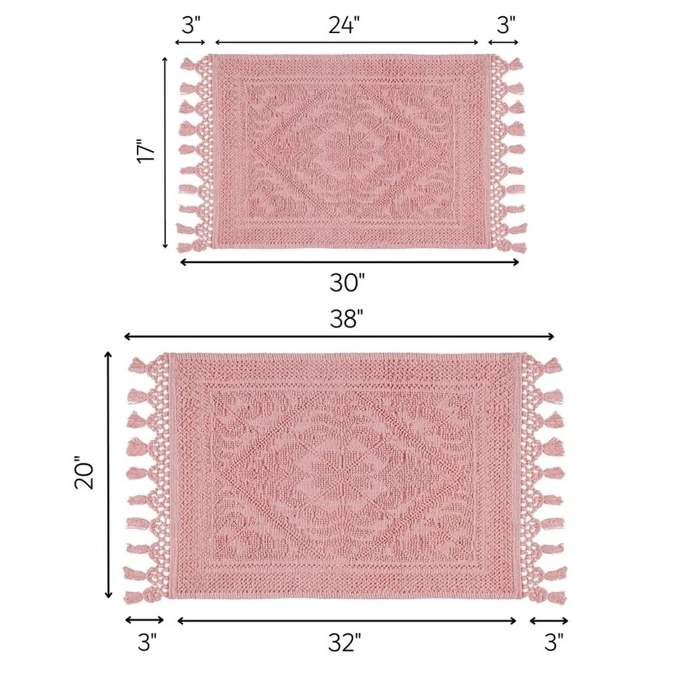 Juego de 2 alfombras de baño de jacquard tejido de algodón, alfombras de baño de flecos tejidos, 100 %... Foto 4 de 4