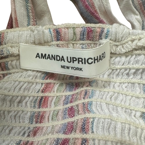 Top Amanda Uprichard Lino Rosa y Azul Rayas Brillo Cuello Corbata Halter Talla S - Imagen 3 de 5