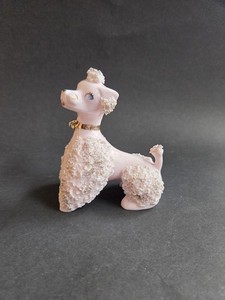 Vintage Napco Pink With Gold Collar Spaghetti Poodle Figurine, Ceramic MCM